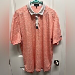 Bad Birdie men’s polo XXL Peach with all over splatter print